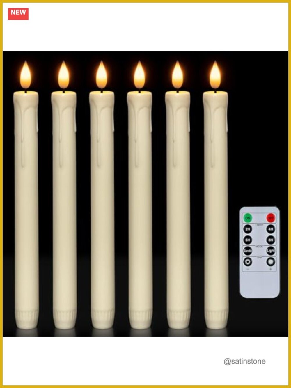 Set of 6 Flameless Taper Candles with Remote Timer Dimmer